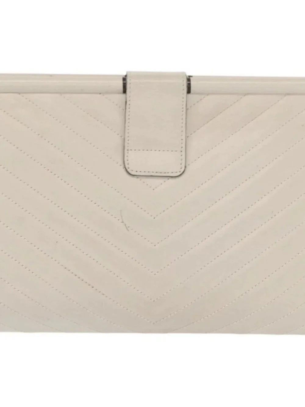 SAINT LAURENT Clutch Bag Leather White Gold Auth - Picture 3 of 14